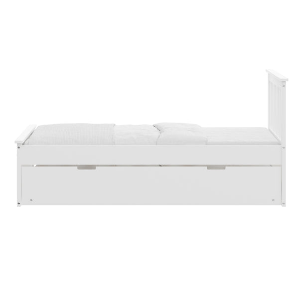 English Elm White Twin Trundle Bed Solid Wood, Heavy-Duty Malibu Frame with Space-Saving Pull-Out Trundle Bed B03778714