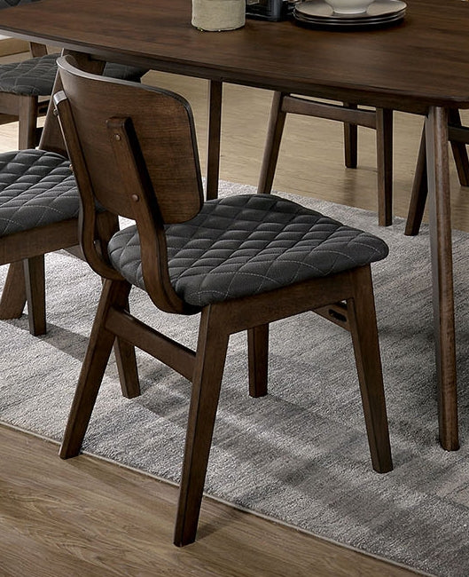 English Elm Set of 2 Mid-Century Modern Walnut Side Chairs with Quilted Gray Padded Seats Curved Back, Solid Wood B01178722