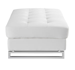 English Elm Global United Oversized Genuine Leather Ottoman with Chrome Legs for Luxurious Comfort and Style White B05777933