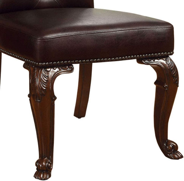 English Elm Traditional Set Of 2 Brown Cherry Side Chairs - Solid Wood, Tufted Leatherette For Elegant Dining B01178729-GIGA