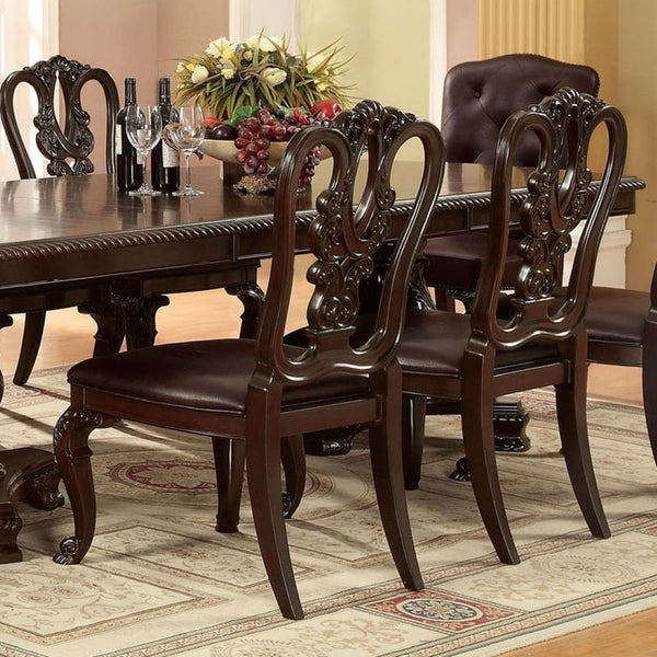 English Elm Traditional Side Chairs Set Of 2 - Elegant Brown Cherry Wood With Padded Leatherette Seats For Dining B01178728-GIGA