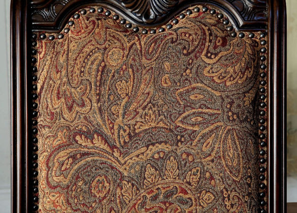 English Elm Traditional Brown Cherry Side Chairs Set of 2 - Solid Wood Dining Chairs with Damask Upholstered Seats, Carved Details B01178730