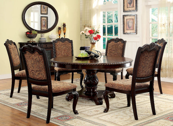 English Elm Traditional Brown Cherry Side Chairs Set of 2 - Solid Wood Dining Chairs with Damask Upholstered Seats, Carved Details B01178730