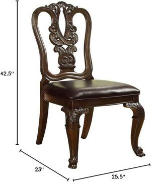 English Elm Traditional Side Chairs Set Of 2 - Elegant Brown Cherry Wood With Padded Leatherette Seats For Dining B01178728-GIGA