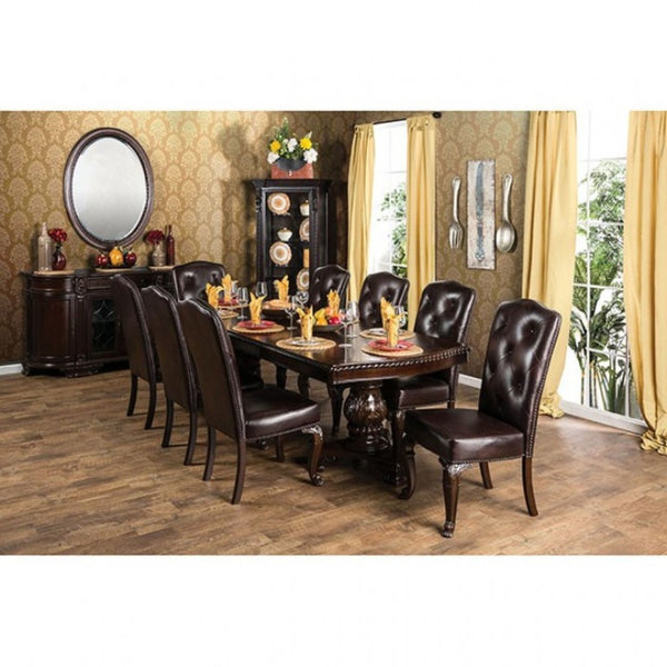 English Elm Traditional Set Of 2 Brown Cherry Side Chairs - Solid Wood, Tufted Leatherette For Elegant Dining B01178729-GIGA
