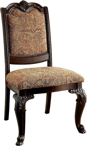 English Elm Traditional Brown Cherry Side Chairs Set of 2 - Solid Wood Dining Chairs with Damask Upholstered Seats, Carved Details B01178730