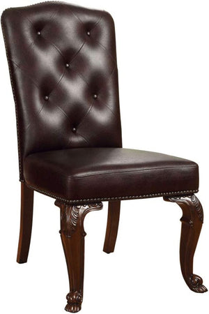 English Elm Traditional Set Of 2 Brown Cherry Side Chairs - Solid Wood, Tufted Leatherette For Elegant Dining B01178729-GIGA