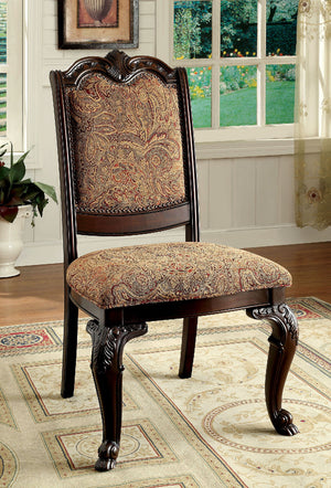 English Elm Traditional Brown Cherry Side Chairs Set of 2 - Solid Wood Dining Chairs with Damask Upholstered Seats, Carved Details B01178730