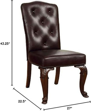 English Elm Traditional Set Of 2 Brown Cherry Side Chairs - Solid Wood, Tufted Leatherette For Elegant Dining B01178729-GIGA