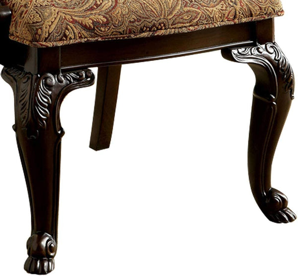 English Elm Traditional Brown Cherry Side Chairs Set of 2 - Solid Wood Dining Chairs with Damask Upholstered Seats, Carved Details B01178730