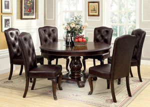 English Elm Traditional Set Of 2 Brown Cherry Side Chairs - Solid Wood, Tufted Leatherette For Elegant Dining B01178729-GIGA