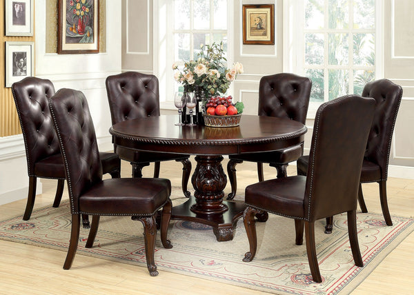 English Elm Traditional Set Of 2 Brown Cherry Side Chairs - Solid Wood, Tufted Leatherette For Elegant Dining B01178729-GIGA