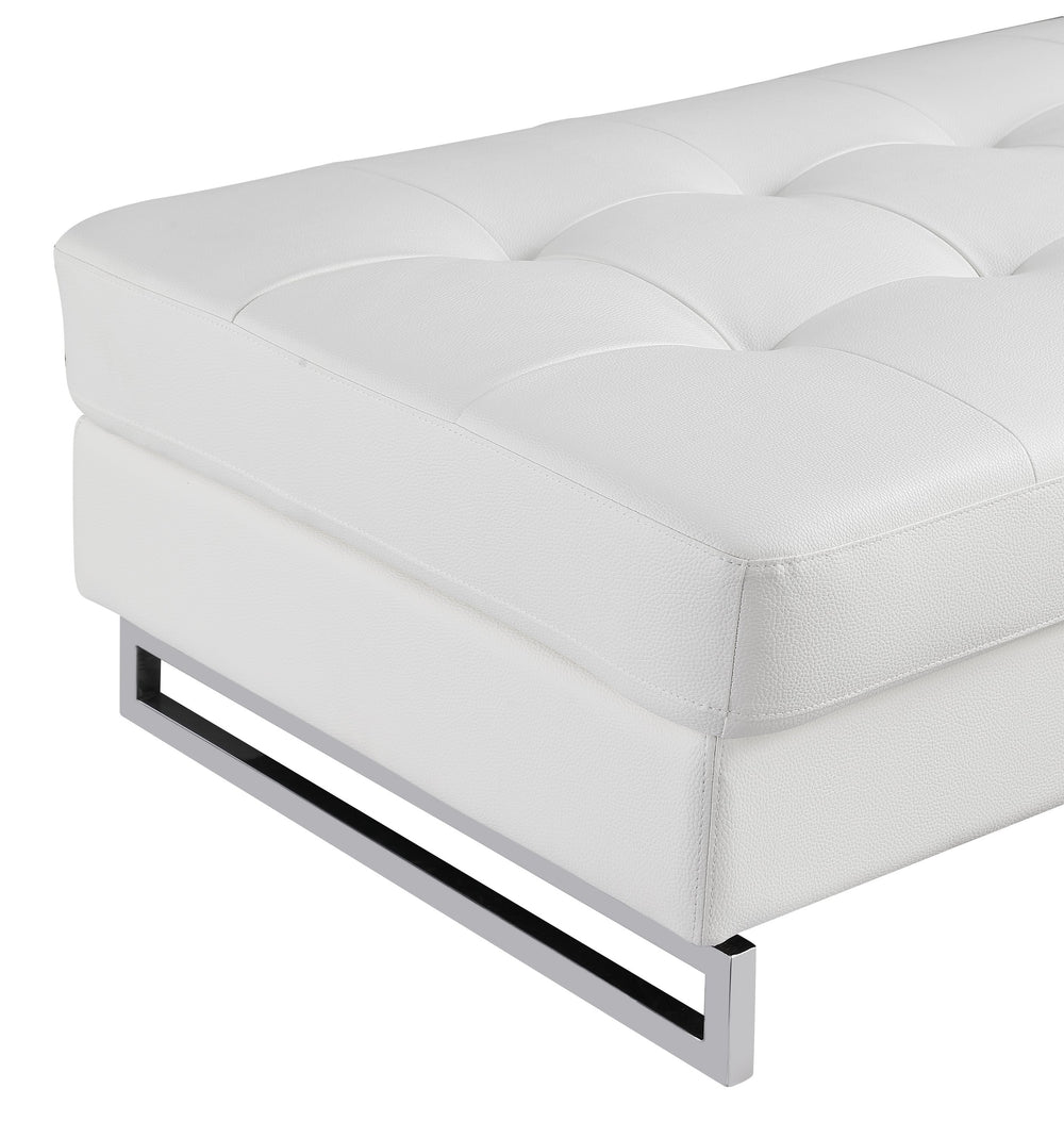 English Elm Global United Oversized Genuine Leather Ottoman with Chrome Legs for Luxurious Comfort and Style White B05777933