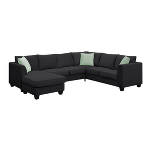 English Elm Seven Seat Modular L Shape Sectional Sofa with Ottoman Polyester Living Room GS009012AAB