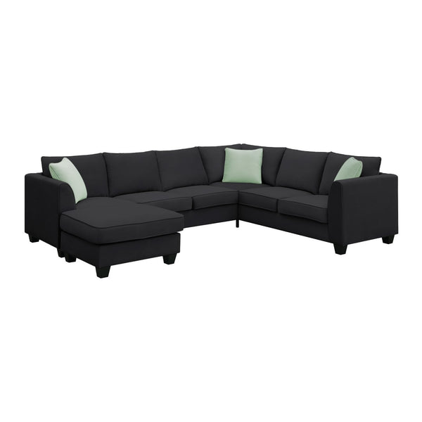 English Elm Seven Seat Modular L Shape Sectional Sofa with Ottoman Polyester Living Room GS009012AAB