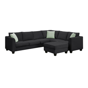 English Elm Seven Seat Modular L Shape Sectional Sofa with Ottoman Polyester Living Room GS009012AAB