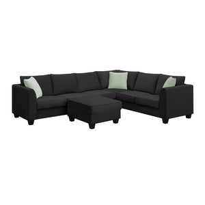English Elm Seven Seat Modular L Shape Sectional Sofa with Ottoman Polyester Living Room GS009012AAB