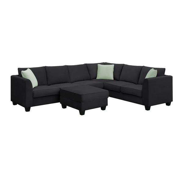 English Elm Seven Seat Modular L Shape Sectional Sofa with Ottoman Polyester Living Room GS009012AAB