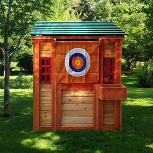 English Elm Eco-friendly Solid Fir Kids Outdoor Playhouse with 4 Built-in Backyard Games W155966762
