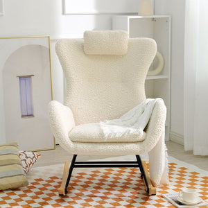 English Elm Rocking Glider Chair Teddy Upholstered High Back with Adjustable Headrest for Nursery W680127248