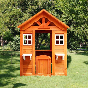English Elm All Firwood Kids Outdoor Playhouse with Half Door Windows and Flowerpot Holders W155966852