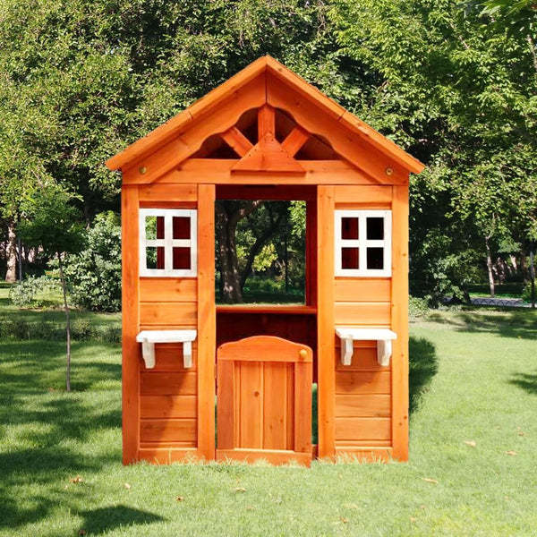 English Elm All Firwood Kids Outdoor Playhouse with Half Door Windows and Flowerpot Holders W155966852