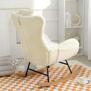 English Elm Rocking Glider Chair Teddy Upholstered High Back with Adjustable Headrest for Nursery W680127248