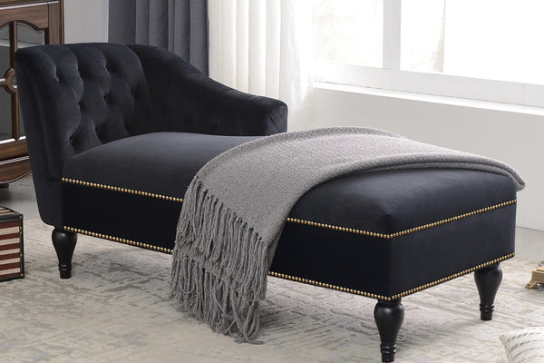 English Elm [new+video] Velvet Tufted Chaise Lounge Chair Nailhead Trim Solid Wood Legs Living Room WF297646AAB