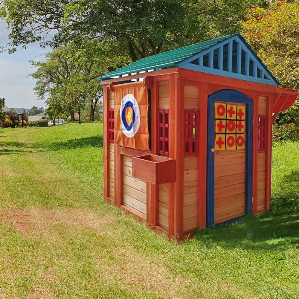 English Elm Eco-friendly Solid Fir Kids Outdoor Playhouse with 4 Built-in Backyard Games W155966762