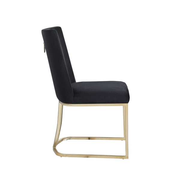 English Elm Dining Side Chairs Velvet Upholstered Set of Two with Glamorous Gold Metal Legs W156769769