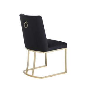English Elm Dining Side Chairs Velvet Upholstered Set of Two with Glamorous Gold Metal Legs W156769769