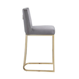English Elm Woker Velvet Counter Stool with Gold Tipped Black Metal Legs for Kitchen Island Gray W156769739