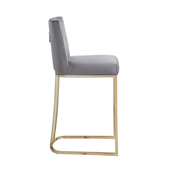 English Elm Woker Velvet Counter Stool with Gold Tipped Black Metal Legs for Kitchen Island Gray W156769739