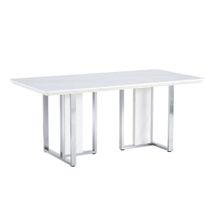 English Elm A Minimalist White Patterned Mdf Dining Table with Sleek Stainless Steel Base W1151S03652