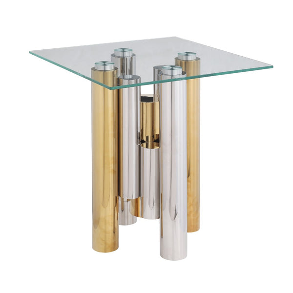 English Elm Stainless Steel and Tempered Glass Square End Table for Modern Living Spaces W1567S00003