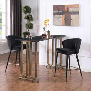 English Elm Contemporary Velvet Channel Tufted Counterstool with Gold Tipped Metal Legs for Kitchen Bar Black W156769750