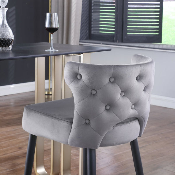 English Elm Woker Velvet Counter Stool with Gold Tipped Black Metal Legs for Kitchen Island W156769747