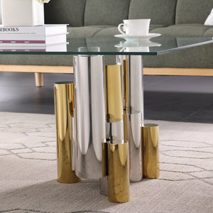English Elm Stainless Steel Framed Rectangular Glass Coffee Table Modern Living Room Center Piece W1567S00004