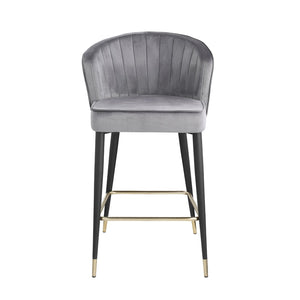 English Elm Contemporary Velvet Channel Tufted Counterstool with Gold Tipped Metal Legs for Kitchen Bar Gray W156769751