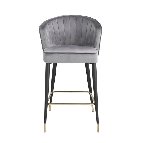 English Elm Contemporary Velvet Channel Tufted Counterstool with Gold Tipped Metal Legs for Kitchen Bar Gray W156769751