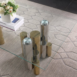 English Elm Stainless Steel Framed Rectangular Glass Coffee Table Modern Living Room Center Piece W1567S00004