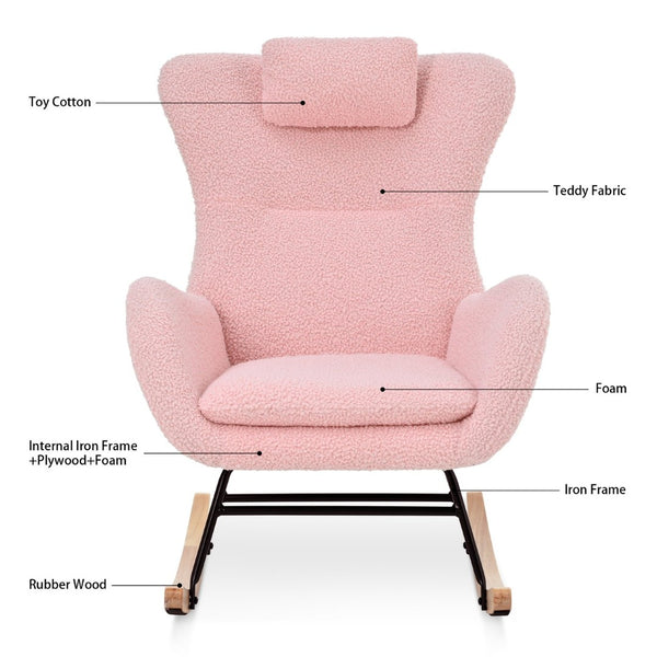 English Elm Rocking Glider Chair Teddy Upholstered High Back with Adjustable Headrest for Nursery W680127263