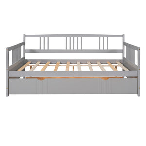 English Elm Full Size Pine Wood Daybed with Pull Out Twin Trundle for Guest or Living Room WF295131AAE