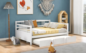 English Elm Full Size Pine Wood Daybed with Pull Out Twin Trundle for Guest or Living Room WF295131AAK