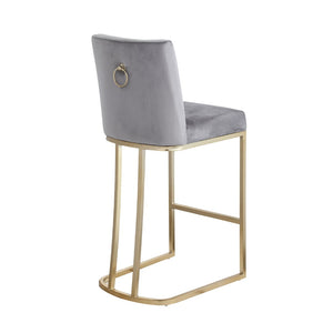 English Elm Woker Velvet Counter Stool with Gold Tipped Black Metal Legs for Kitchen Island Gray W156769739