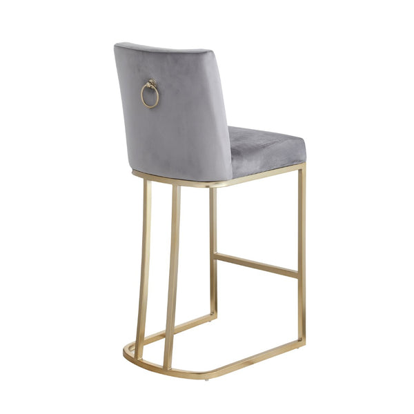 English Elm Woker Velvet Counter Stool with Gold Tipped Black Metal Legs for Kitchen Island Gray W156769739