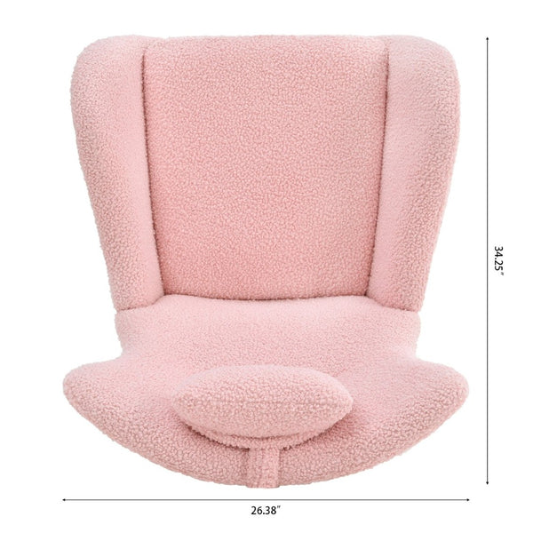 English Elm Rocking Glider Chair Teddy Upholstered High Back with Adjustable Headrest for Nursery W680127263
