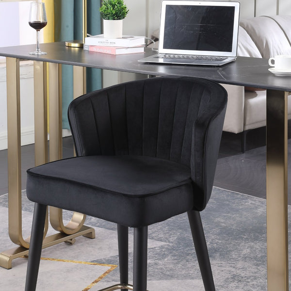English Elm Contemporary Velvet Channel Tufted Counterstool with Gold Tipped Metal Legs for Kitchen Bar Black W156769750