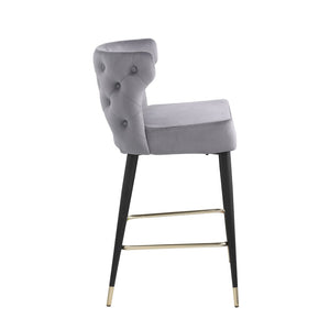 English Elm Woker Velvet Counter Stool with Gold Tipped Black Metal Legs for Kitchen Island W156769747
