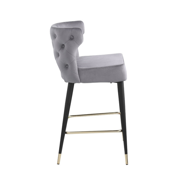 English Elm Woker Velvet Counter Stool with Gold Tipped Black Metal Legs for Kitchen Island W156769747